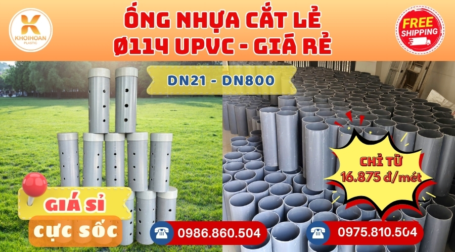 Ống Nhựa Cắt Khúc Giá Rẻ Phi 114 uPVC CHIẾT KHẤU CAO nhất thị trường CHỈ TỪ: 16.875 đ/mét Cắt Theo Yêu Cầu. Khởi Hoàn Giao Hàng Toàn Quốc Nhanh Chóng, Báo Giá Sỉ