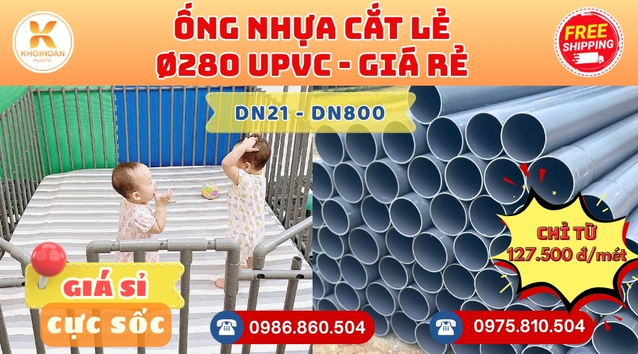 Ống Nhựa Cắt Khúc Giá Rẻ Phi 280 uPVC CHIẾT KHẤU CAO nhất thị trường CHỈ TỪ: 127.500 đ/mét Cắt Theo Yêu Cầu. Khởi Hoàn Giao Hàng Toàn Quốc Nhanh Chóng, Báo Giá Sỉ