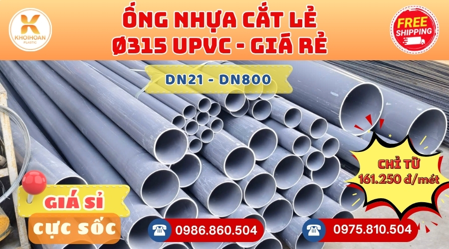 Ống Nhựa Cắt Khúc Giá Rẻ Phi 315 uPVC CHIẾT KHẤU CAO nhất thị trường CHỈ TỪ: 161.250 đ/mét Cắt Theo Yêu Cầu. Khởi Hoàn Giao Hàng Toàn Quốc Nhanh Chóng, Báo Giá Sỉ