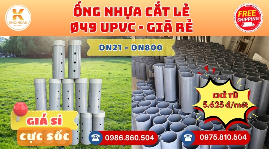 Ống Nhựa Cắt Khúc Giá Rẻ Phi 49 uPVC CHIẾT KHẤU CAO nhất thị trường CHỈ TỪ: 5.625 đ/mét Cắt Theo Yêu Cầu. Khởi Hoàn Giao Hàng Toàn Quốc Nhanh Chóng, Báo Giá Sỉ