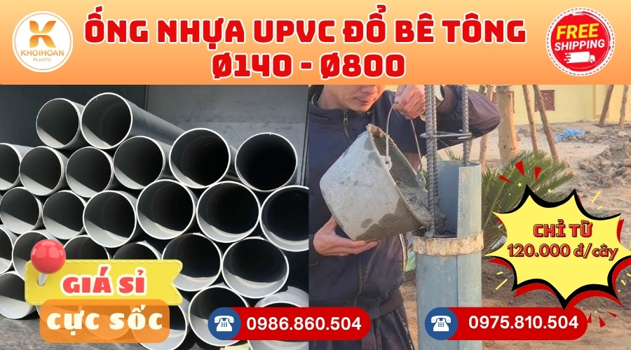 Ống nhựa uPVC đổ bê tông CHIẾT KHẤU CAO nhất thị trường CHỈ TỪ: 120.000 đ/cây liên hệ mua Giao Hàng Toàn Quốc Nhanh Chóng, giá sỉ cực tốt