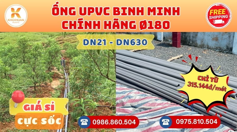 Mua Ống Bình Minh Phi 180 CHIẾT KHẤU CAO nhất thị trường hàng chính hãng CHỈ TỪ: 315.144đ/mét Giá Sỉ, Sẵn Kho Số Lượng Lớn Liên hệ Khởi Hoàn Đặt hàng Nhanh Chóng