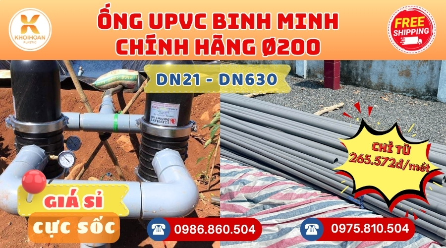 Mua Ống Bình Minh Phi 200 CHIẾT KHẤU CAO nhất thị trường hàng chính hãng CHỈ TỪ: 265.572đ/mét Giá Sỉ, Sẵn Kho Số Lượng Lớn Liên hệ Khởi Hoàn Đặt hàng Nhanh Chóng