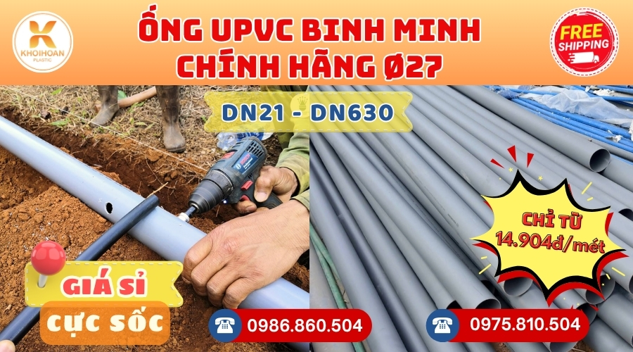 Mua Ống Nhựa uPVC Bình Minh Phi 27 Giá Rẻ CHIẾT KHẤU CAO nhất thị trường hàng chính hãng CHỈ TỪ: 14.904đ/mét Giá Sỉ, Sẵn Kho Số Lượng Lớn Liên hệ Khởi Hoàn Đặt hàng Nhanh Chóng