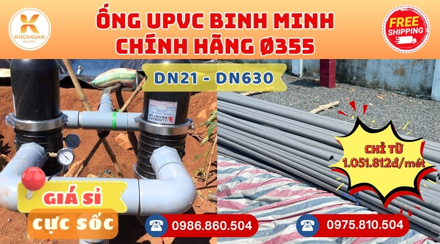 Mua Ống Bình Minh Phi 355 CHIẾT KHẤU CAO nhất thị trường hàng chính hãng CHỈ TỪ: 1.051.812đ/mét Giá Sỉ, Sẵn Kho Số Lượng Lớn Liên hệ Khởi Hoàn Đặt hàng Nhanh Chóng