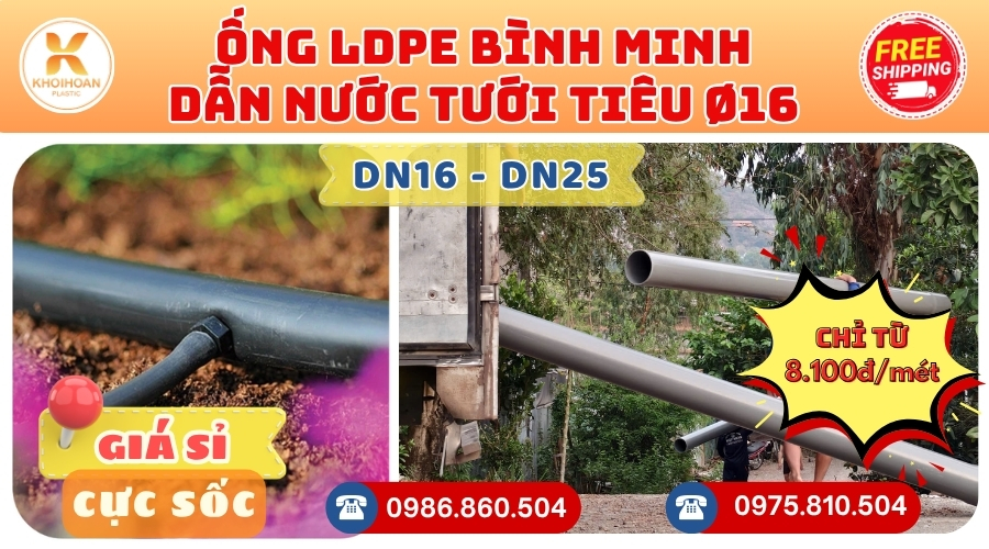 Mua Ống LDPE Bình Minh Phi 16 Giá Rẻ CHIẾT KHẤU CAO nhất thị trường CHỈ TỪ: 8.100đ/mét Giá Sỉ, Sẵn Kho Số Lượng Lớn Liên hệ Khởi Hoàn Đặt hàng Nhanh Chóng