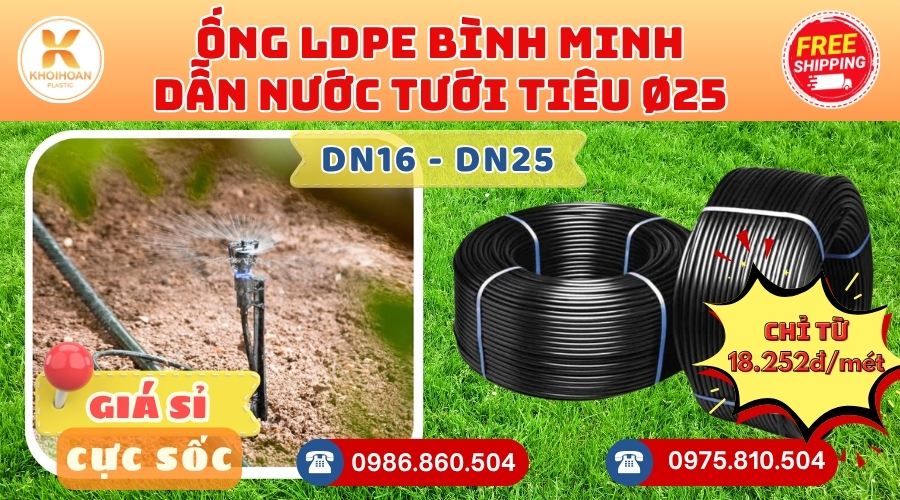 Mua Ống LDPE Bình Minh Phi 25 Giá Rẻ CHIẾT KHẤU CAO nhất thị trường CHỈ TỪ: 18.252đ/mét Giá Sỉ, Sẵn Kho Số Lượng Lớn Liên hệ Khởi Hoàn Đặt hàng Nhanh Chóng