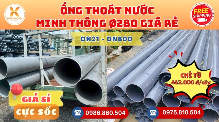 Mua Ống Minh Thông D280 Thoát Nước Giá Rẻ CHIẾT KHẤU CAO nhất thị trường CHỈ TỪ: 462.000 đ/cây Giá Sỉ, Sẵn Kho Số Lượng Lớn Liên hệ Khởi Hoàn Đặt hàng Nhanh Chóng