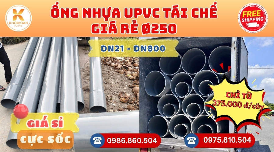 ong-nhua-tai-che-gia-re-phi-250-2 Ống Nhựa Tái Chế Giá Rẻ Phi 250 uPVC CHIẾT KHẤU CAO nhất thị trường CHỈ TỪ: 375.000 đ/cây Giá Sỉ, Sẵn Kho Số Lượng Lớn Liên hệ Đặt hàng Giao Hàng Toàn Quốc Nhanh