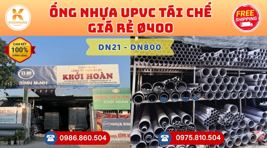 Ống Nhựa Tái Chế Giá Rẻ Phi 400 uPVC CHIẾT KHẤU CAO nhất thị trường CHỈ TỪ: 855.000 đ/cây Giá Sỉ, Sẵn Kho Số Lượng Lớn Liên hệ Đặt hàng Giao Hàng Toàn Quốc Nhanh