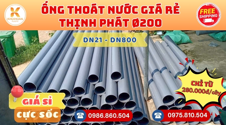 Mua Ống Thoát Nước Thịnh Phát D200 Giá Rẻ CHIẾT KHẤU CAO nhất thị trường CHỈ TỪ: 210.000đ/cây Giá Sỉ, Sẵn Kho Số Lượng Lớn Liên hệ Khởi Hoàn Đặt hàng Nhanh