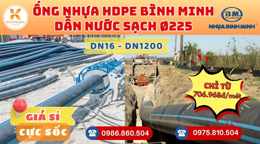 Mua Ống HDPE Bình Minh Phi 225 GIÁ RẺ NHẤT thị trường HÀNG CHÍNH HÃNG - CHỈ TỪ: 706.968đ/mét Giá Sỉ, Sẵn Kho Số Lượng Lớn Liên hệ Khởi Hoàn Đặt hàng Nhanh Chóng
