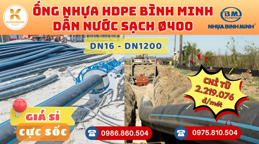 Mua Ống HDPE Bình Minh Phi 400 GIÁ RẺ NHẤT thị trường HÀNG CHÍNH HÃNG - CHỈ TỪ: 2.219.076đ/mét Giá Sỉ, Sẵn Kho Số Lượng Lớn Liên hệ Khởi Hoàn Đặt hàng Nhanh Chóng