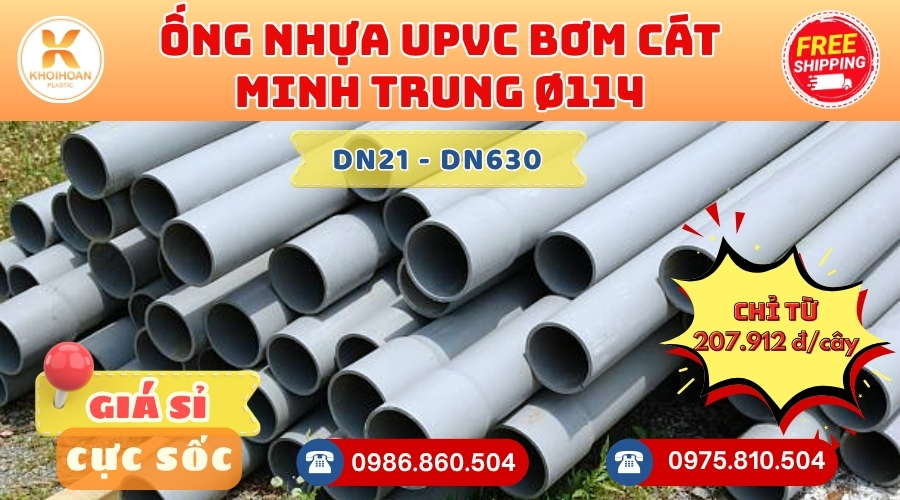 Ống nhựa bơm cát Minh Trung Phi 114 uPVC CHIẾT KHẤU CAO nhất thị trường CHỈ TỪ: 207.912 đ/cây Khởi Hoàn Giao Hàng Toàn Quốc Nhanh Chóng, Giá sỉ cực tốt, Tư vấn nhiệt tình