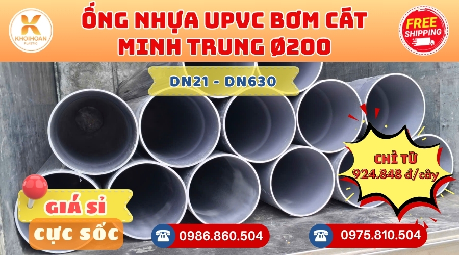 Ống nhựa bơm cát Minh Trung Phi 200 uPVC CHIẾT KHẤU CAO nhất thị trường CHỈ TỪ: 924.848 đ/cây Khởi Hoàn Giao Hàng Toàn Quốc Nhanh Chóng, Giá sỉ cực tốt, Tư vấn nhiệt tình