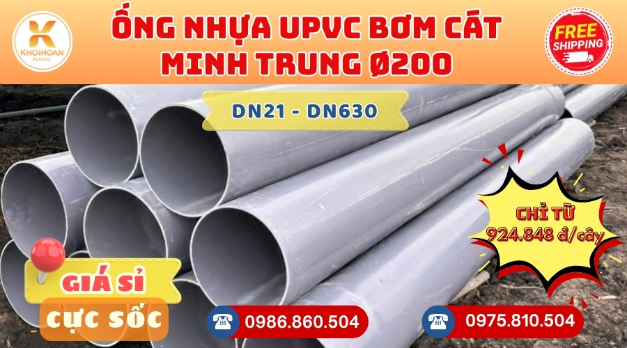 Ống nhựa bơm cát Minh Trung Phi 200 uPVC CHIẾT KHẤU CAO nhất thị trường CHỈ TỪ: 924.848 đ/cây Khởi Hoàn Giao Hàng Toàn Quốc Nhanh Chóng, Giá sỉ cực tốt, Tư vấn nhiệt tình