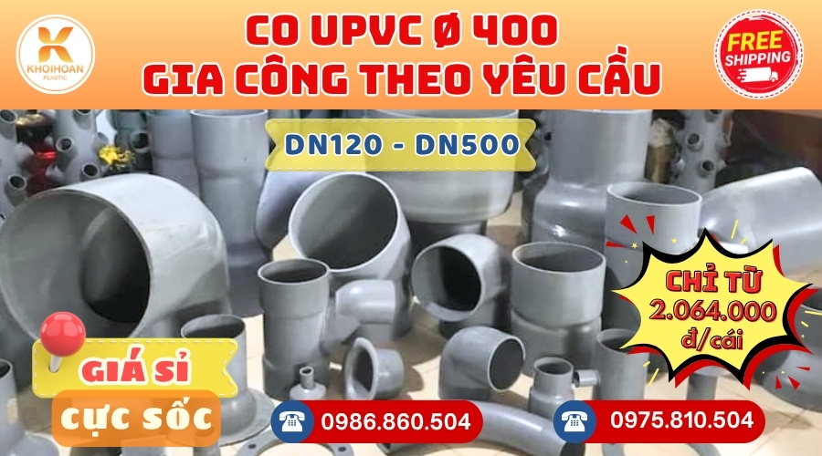 co-nhua-upvc-phi-400-theo-yeu-cau-3 Khởi Hoàn chuyên phụ kiện gia công theo yêu cầu: Co nhựa upvc phi 400 CHỈ TỪ: 2.064.000đ/cái Sẵn kho số lượng lớn, giao nhanh toàn quốc. Bao sỉ, lẻ, công trình