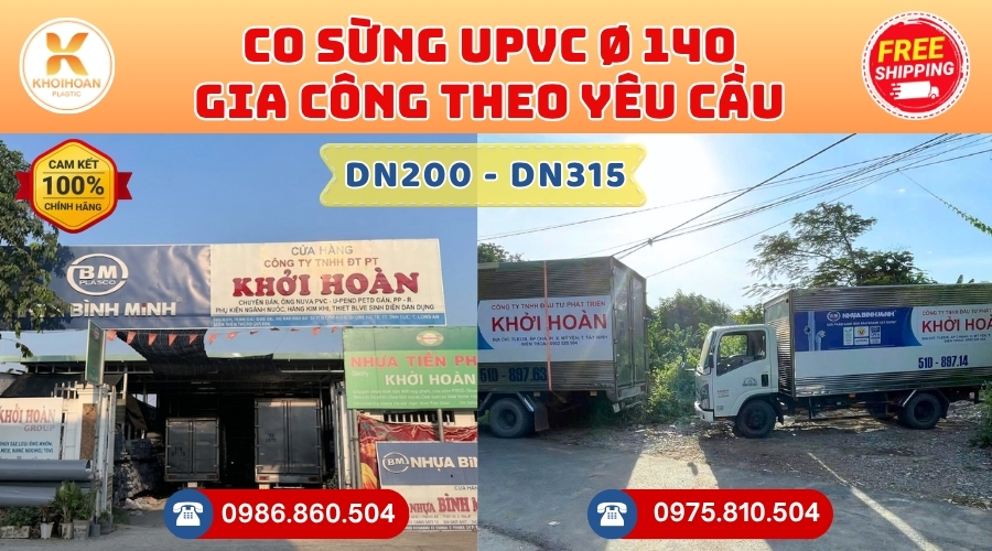 Khởi Hoàn chuyên phụ kiện gia công theo yêu cầu: Co Sừng uPVC phi 140 CHỈ TỪ: 230.400đ/cái Sẵn kho số lượng lớn, giao nhanh toàn quốc. Bao sỉ, lẻ, công trình