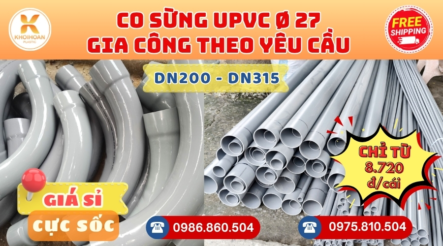 Khởi Hoàn chuyên phụ kiện gia công theo yêu cầu: Co Sừng uPVC phi 27 CHỈ TỪ: 8.720đ/cái Sẵn kho số lượng lớn, giao nhanh toàn quốc. Bao sỉ, lẻ, công trình