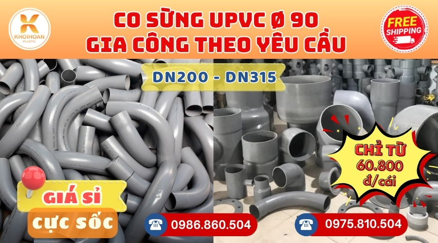 Khởi Hoàn chuyên phụ kiện gia công theo yêu cầu: Co Sừng uPVC phi 90 CHỈ TỪ: 60.800đ/cái Sẵn kho số lượng lớn, giao nhanh toàn quốc. Bao sỉ, lẻ, công trình