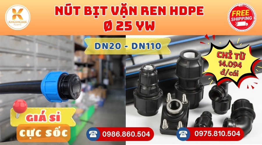 Khởi Hoàn chuyên cung cấp phụ kiện ngành nước. Nút Bịt HDPE Phi 25 Vặn Ren YW Đài Loan. CHỈ TỪ: 14.094đ/cái Sẵn kho số lượng lớn, giao nhanh toàn quốc