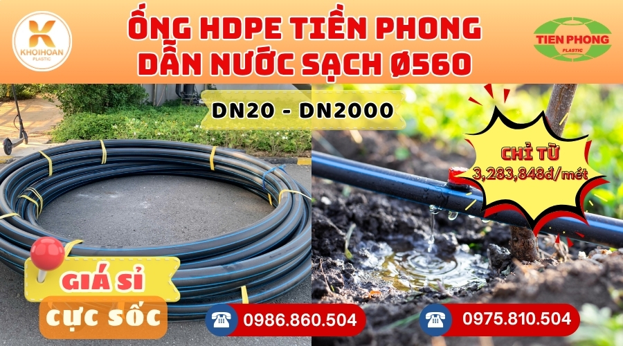 Ống HDPE Tiền Phong Phi 560 giá rẻ nhất thị trường HÀNG CHÍNH HÃNG - CHỈ TỪ: 3.283.848đ/mét Giá Sỉ, Sẵn Kho Số Lượng Lớn Liên hệ Khởi Hoàn Đặt hàng Nhanh Chóng