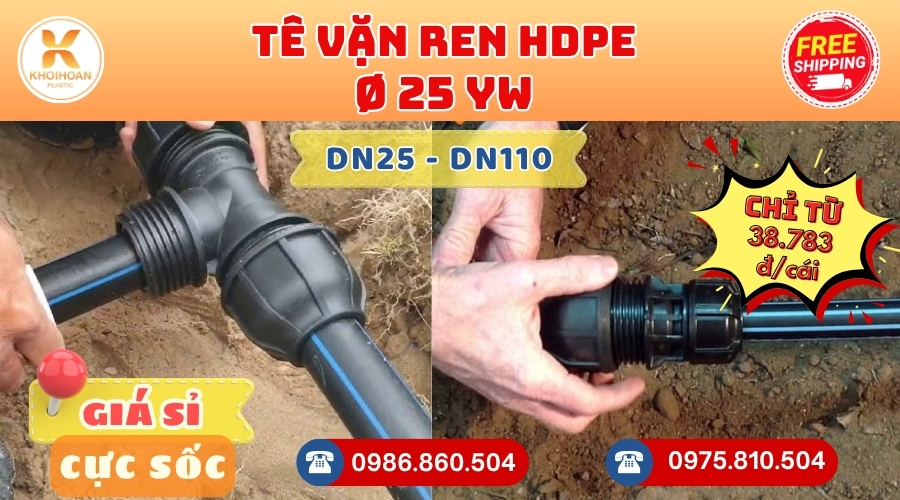 Khởi Hoàn chuyên cung cấp phụ kiện ngành nước. Tê HDPE Phi 25 YW Đài Loan. CHỈ TỪ: 38.783đ/cái Sẵn kho số lượng lớn, giao nhanh toàn quốc