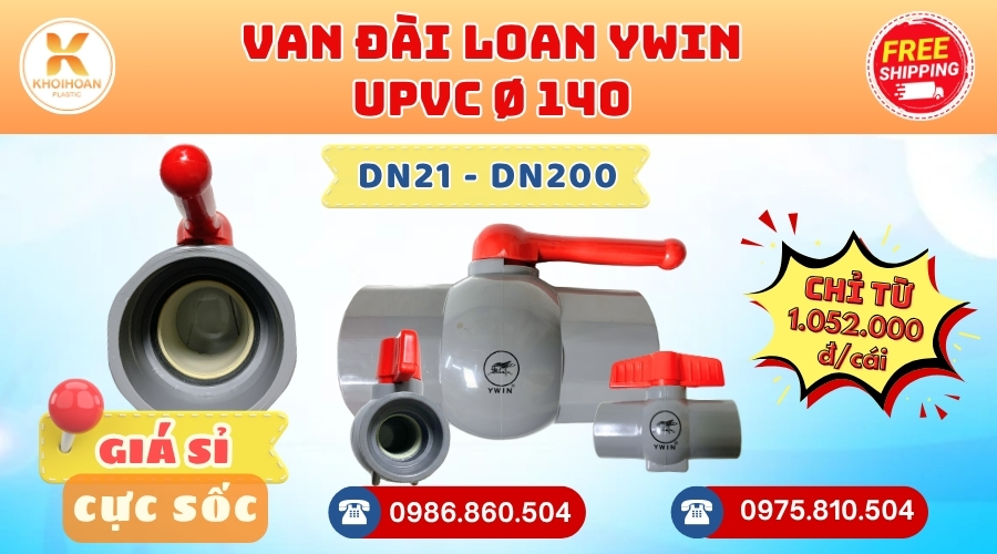 Khởi Hoàn chuyên cung cấp phụ kiện ngành nước. Van Tay Đỏ uPVC Phi 140 YWin Đài Loan. CHỈ TỪ: 1.052.000đ/cái Sẵn kho số lượng lớn, giao nhanh toàn quốc