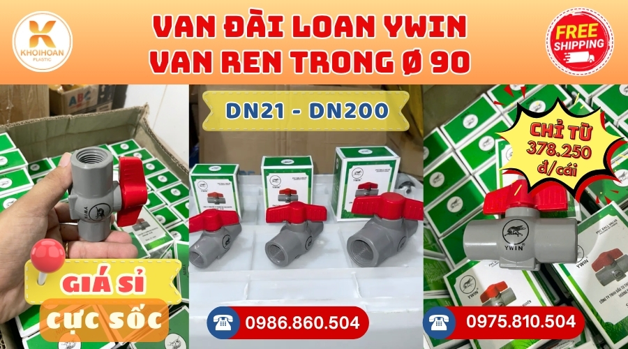Khởi Hoàn chuyên cung cấp phụ kiện ngành nước. Van Ren Trong uPVC Phi 90 YWin Đài Loan. CHỈ TỪ: 378.250đ/cái Sẵn kho số lượng lớn, giao nhanh toàn quốc