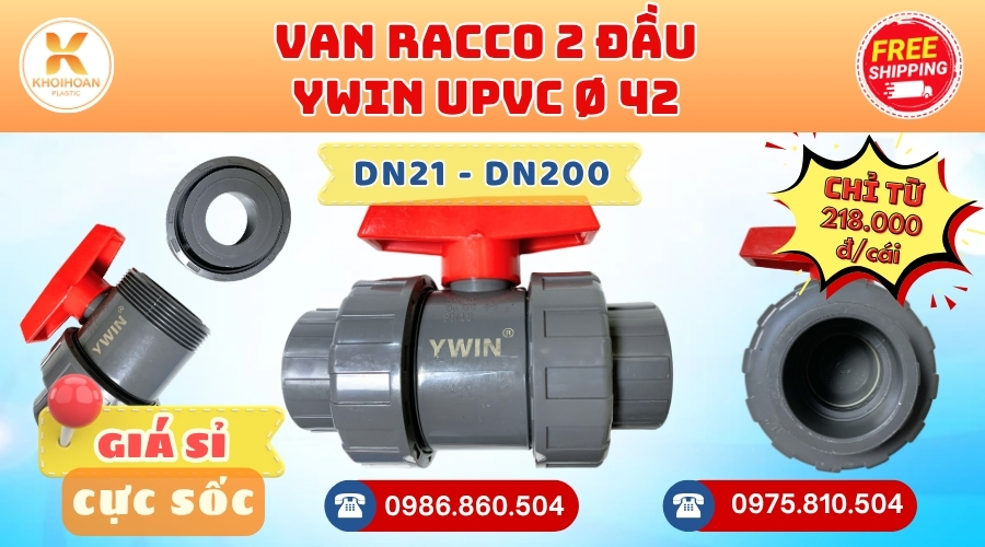 Khởi Hoàn chuyên cung cấp phụ kiện ngành nước. Van Racco uPVC Phi 42 YWin Đài Loan. CHỈ TỪ: 218.000đ/cái Sẵn kho số lượng lớn, giao nhanh toàn quốc