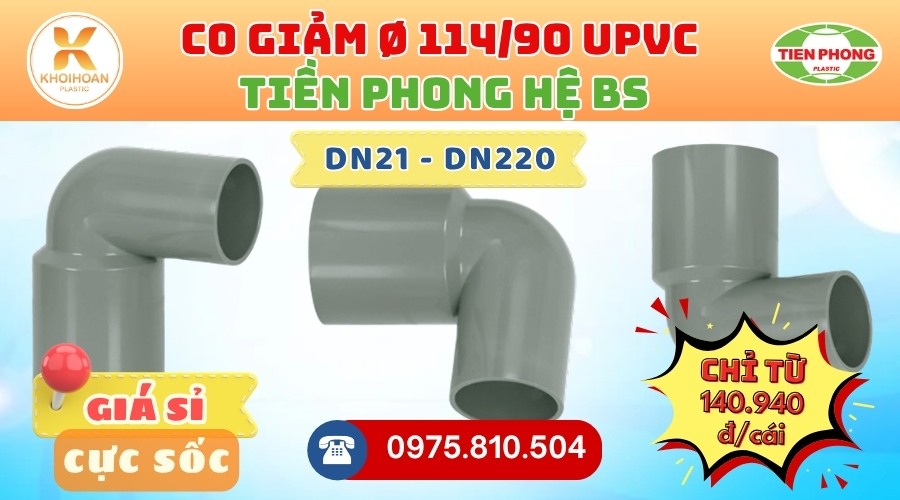 Khởi Hoàn chuyên phân phối ống nhựa, phụ kiện ngành nước Tiền Phong - Co Giảm uPVC Tiền Phong Phi 114/90 | GIÁ CHỈ TỪ: 140.940đ/cái | Sẵn kho số lượng lớn, giao nhanh toàn quốc