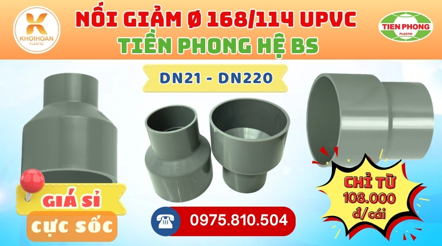Khởi Hoàn chuyên phân phối ống nhựa, phụ kiện ngành nước Tiền Phong - Nối Giảm uPVC Tiền Phong Phi 168/114 | GIÁ CHỈ TỪ: 108.000đ/cái | Sẵn kho số lượng lớn, giao nhanh toàn quốc
