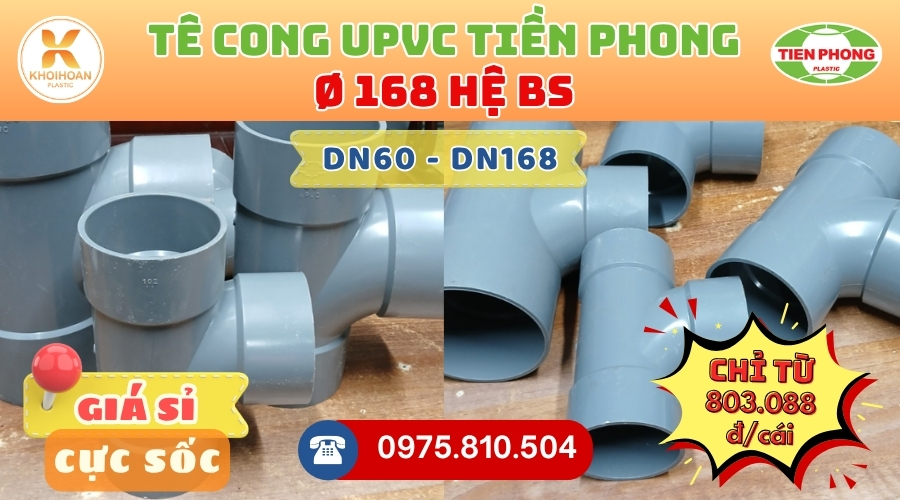 Khởi Hoàn chuyên phân phối ống nhựa, phụ kiện ngành nước Tiền Phong - Tê Cong uPVC Phi 168 Tiền Phong CHỈ TỪ: 803.088đ/cái | Sẵn kho số lượng lớn, giao nhanh toàn quốc