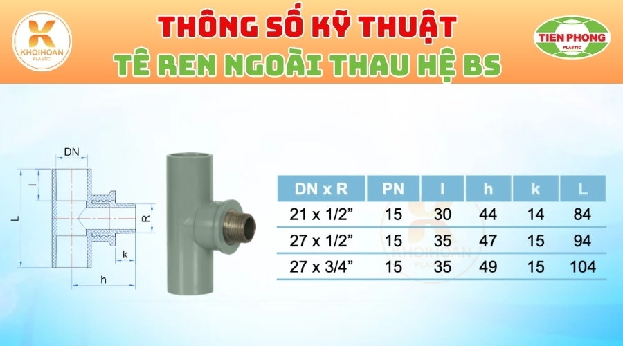 Khởi Hoàn chuyên phân phối ống nhựa, phụ kiện ngành nước Tiền Phong - Tê Ren Ngoài Thau Tiền Phong Phi 21 CHỈ TỪ: 27.108đ/cái | Sẵn kho số lượng lớn, giao nhanh toàn quốc