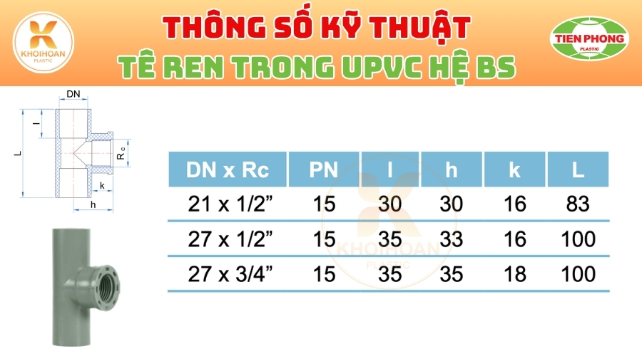 Khởi Hoàn chuyên phân phối ống nhựa, phụ kiện ngành nước Tiền Phong - Tê Ren Trong uPVC Tiền Phong Phi 21 CHỈ TỪ: 6.480đ/cái | Sẵn kho số lượng lớn, giao nhanh toàn quốc