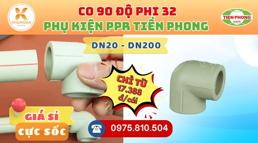 Khởi Hoàn chuyên phân phối ống nhựa, phụ kiện ngành nước Tiền Phong - Co PPR Phi 32 Tiền Phong Giá Rẻ CHỈ TỪ: 17.388đ/cái | Sẵn kho số lượng lớn, giao nhanh toàn quốc