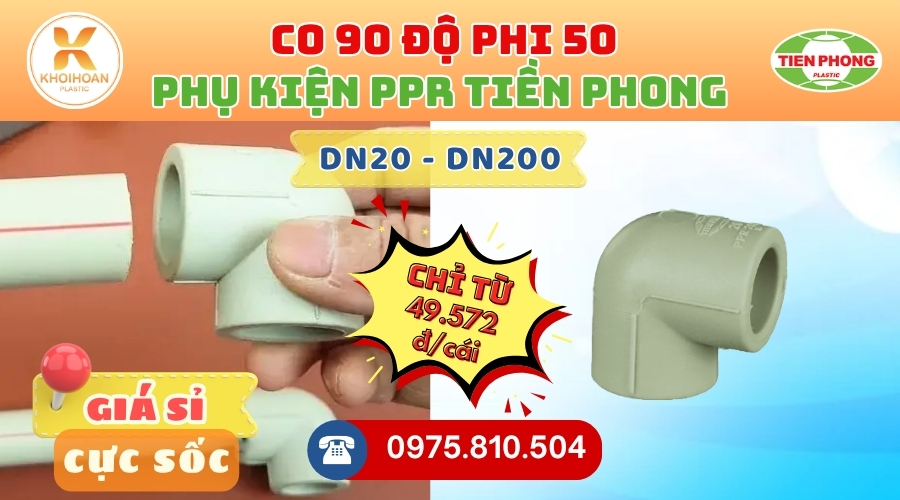 Khởi Hoàn chuyên phân phối ống nhựa, phụ kiện ngành nước Tiền Phong - Co PPR Phi 50 Tiền Phong Giá Rẻ CHỈ TỪ: 49.572đ/cái | Sẵn kho số lượng lớn, giao nhanh toàn quốc
