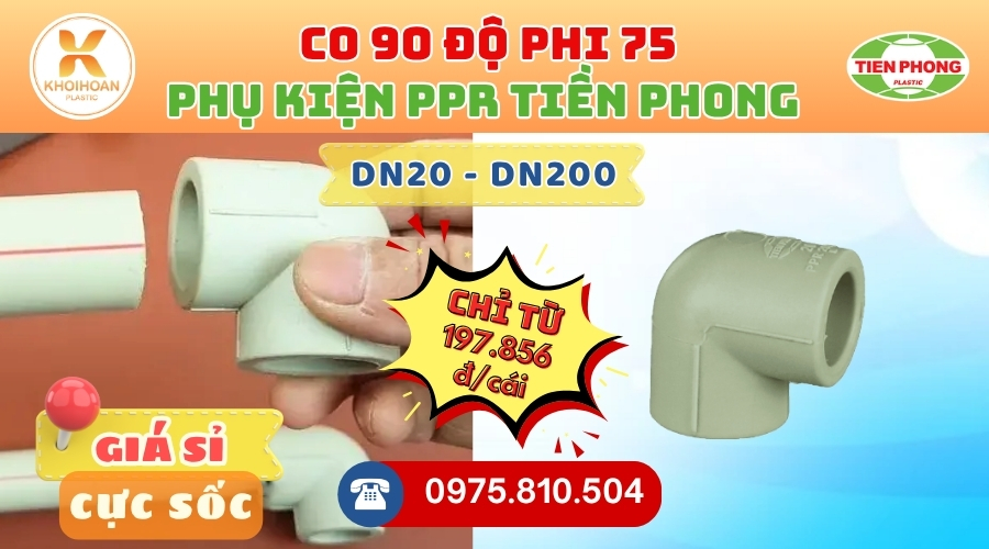 Khởi Hoàn chuyên phân phối ống nhựa, phụ kiện ngành nước Tiền Phong - Co PPR Phi 75 Tiền Phong Giá Rẻ CHỈ TỪ: 197.856đ/cái | Sẵn kho số lượng lớn, giao nhanh toàn quốc