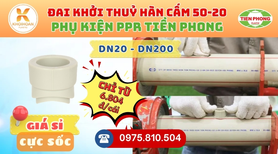 Khởi Hoàn chuyên phân phối ống nhựa, phụ kiện ngành nước Tiền Phong -Đai Khởi Thuỷ PPR Phi 50/20 Tiền Phong Giá Rẻ CHỈ TỪ: 6.804đ/cái | Sẵn kho số lượng lớn, giao nhanh toàn quốc