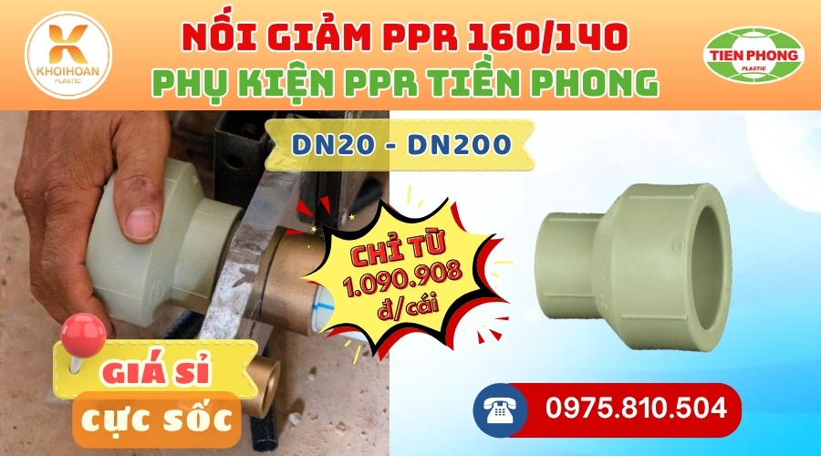 Khởi Hoàn chuyên phân phối ống nhựa, phụ kiện ngành nước Tiền Phong - Nối Giảm PPR Phi 160/140 Tiền Phong Giá Rẻ CHỈ TỪ: 1.090.908 đ/cái | Sẵn kho số lượng lớn, giao nhanh toàn quốc