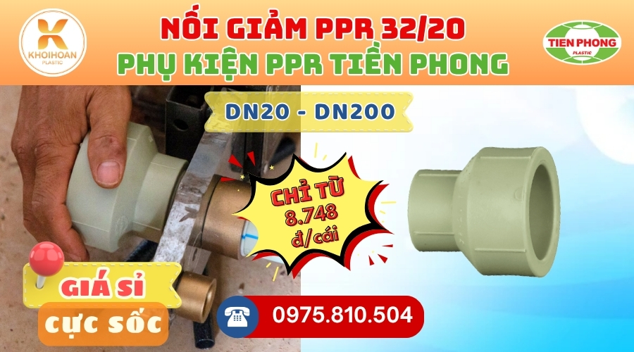 Khởi Hoàn chuyên phân phối ống nhựa, phụ kiện ngành nước Tiền Phong - Nối Giảm PPR Phi 32/20 Tiền Phong Giá Rẻ CHỈ TỪ: 8.748đ/cái | Sẵn kho số lượng lớn, giao nhanh toàn quốc