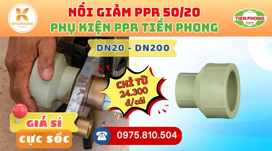 Khởi Hoàn chuyên phân phối ống nhựa, phụ kiện ngành nước Tiền Phong - Nối Giảm PPR Phi 50/20 Tiền Phong Giá Rẻ CHỈ TỪ: 24.300đ/cái | Sẵn kho số lượng lớn, giao nhanh toàn quốc